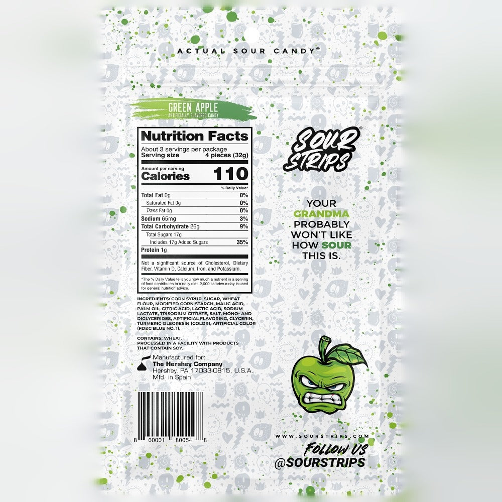 Sour Strips Green Apple Candy Reseal Peg Bag