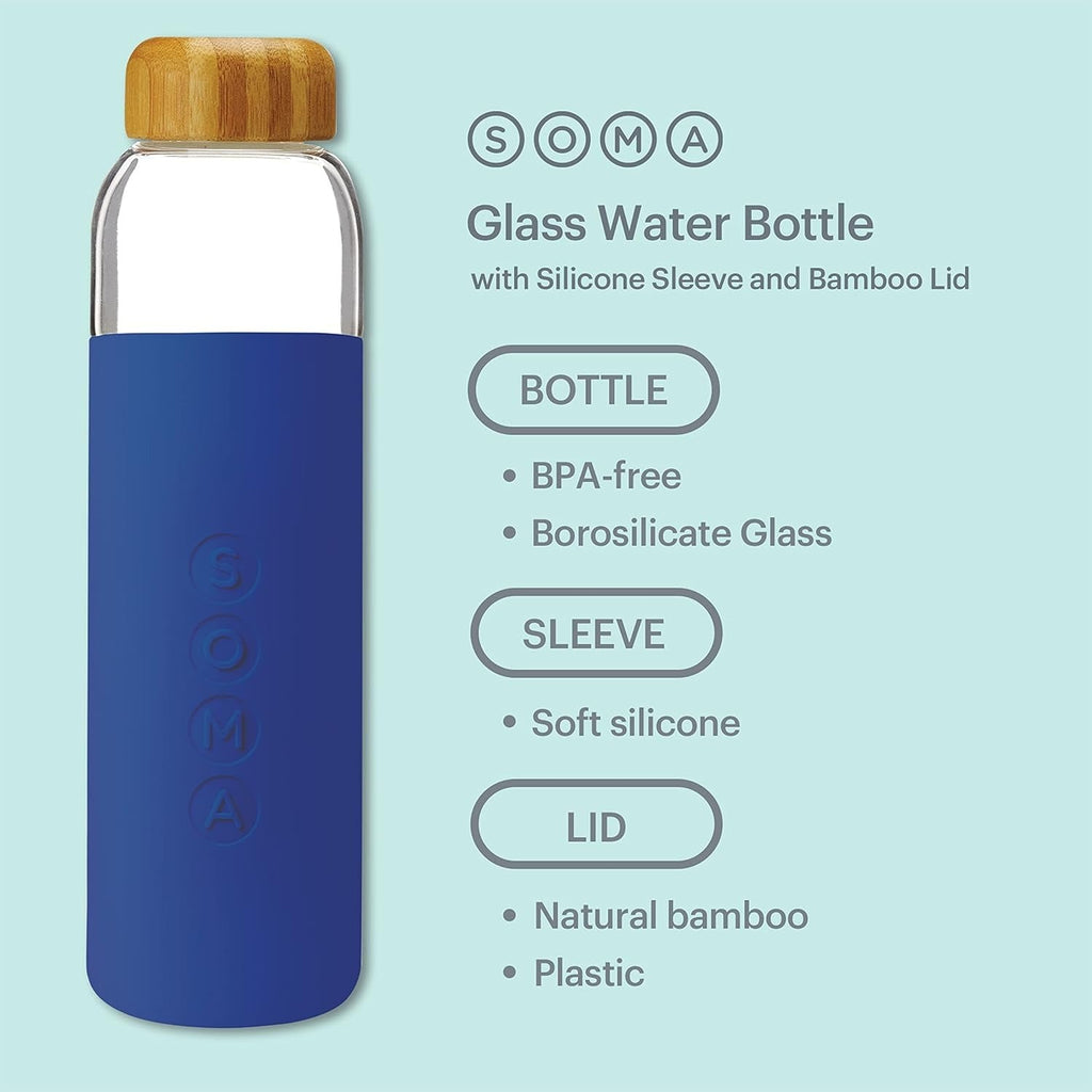 17oz Glass Water Bottle with Silicone Sleeve - Sapphire