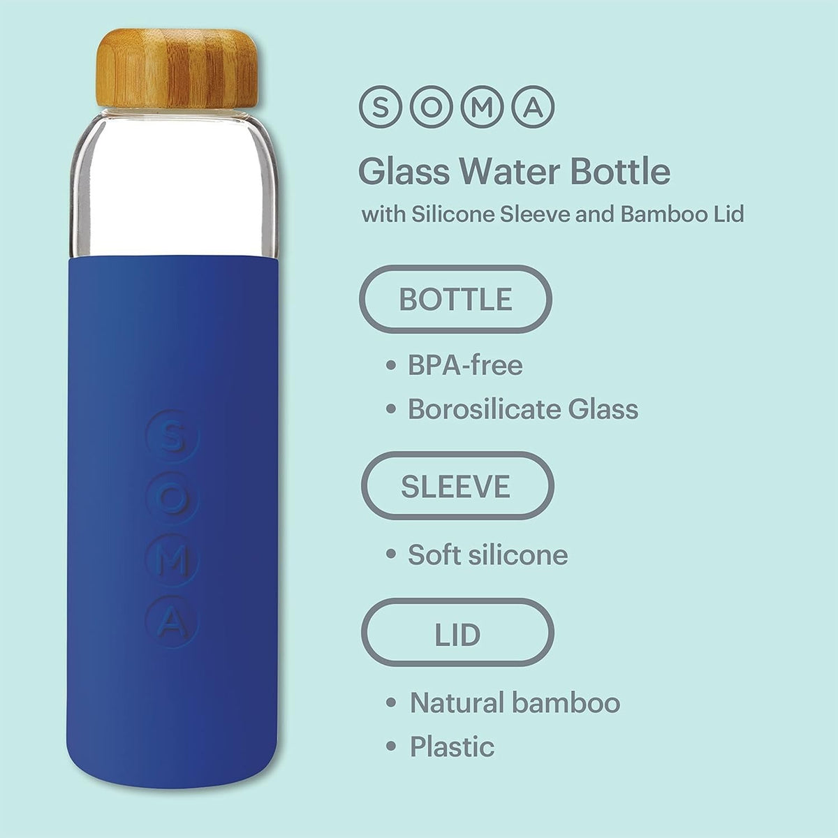17oz Glass Water Bottle with Silicone Sleeve - Sapphire