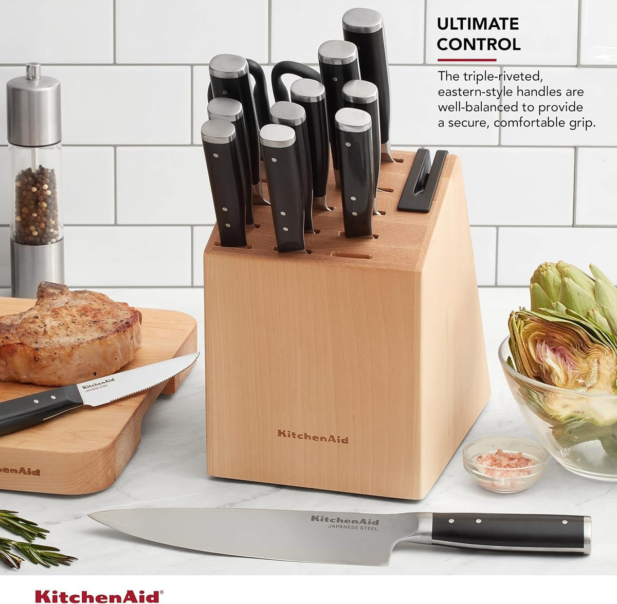 Gourmet 13-Piece Triple Rivet Knife Block Set - Matte Gray