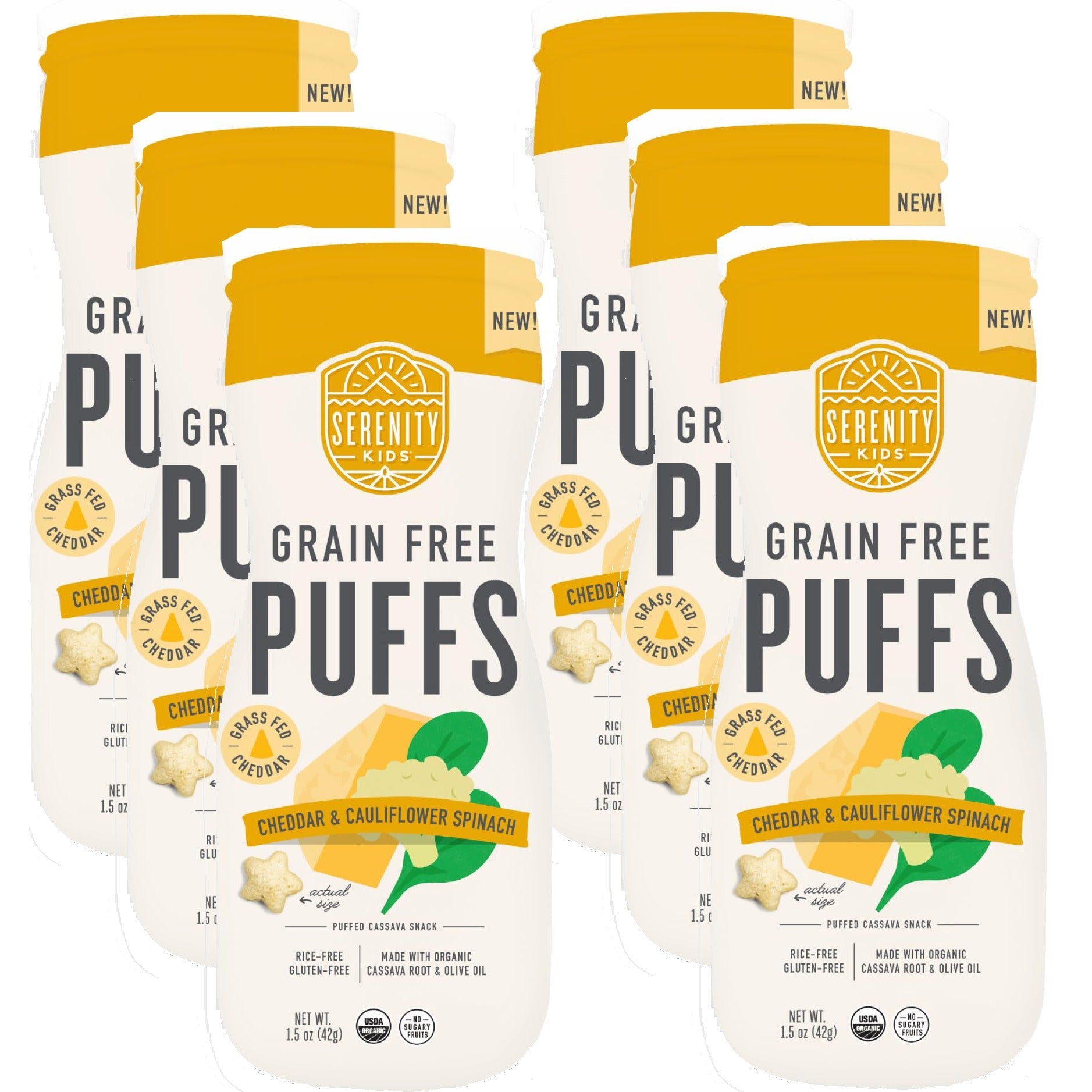 Cheddar & Cauliflower Spinach Puffs Baby & Toddler Snacks (6 Pack)