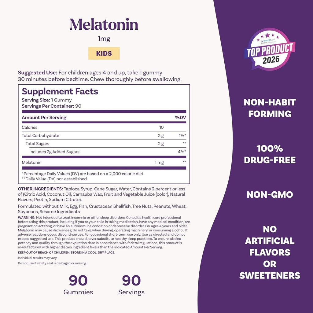 Kids Melatonin 1mg Raspberry Gummies (90 CT)