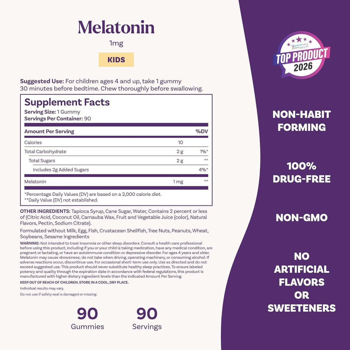 Kids Melatonin 1mg Raspberry Gummies (90 CT)