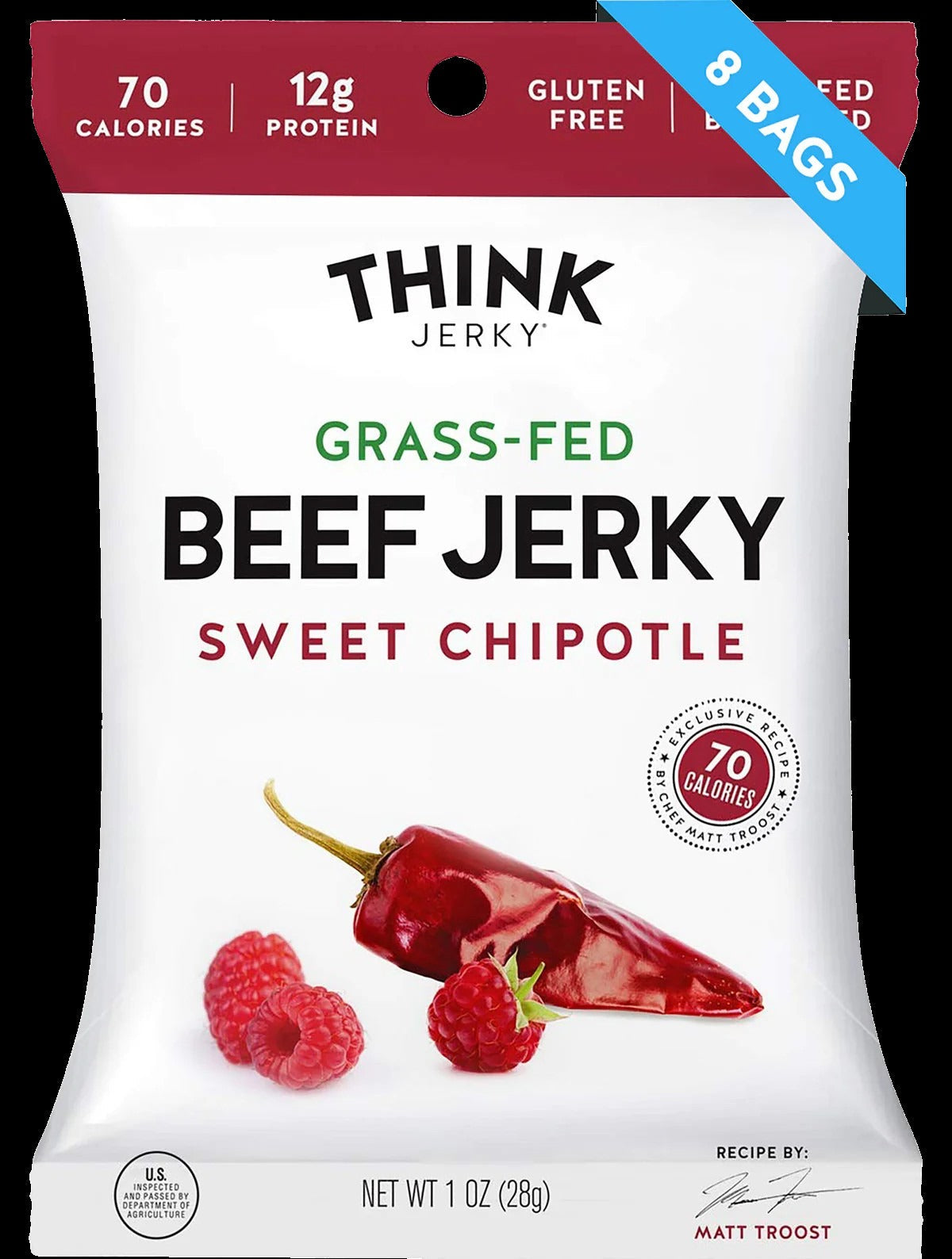 Sweet Chipotle Beef Jerky Grass-Fed ( 8 Pack)