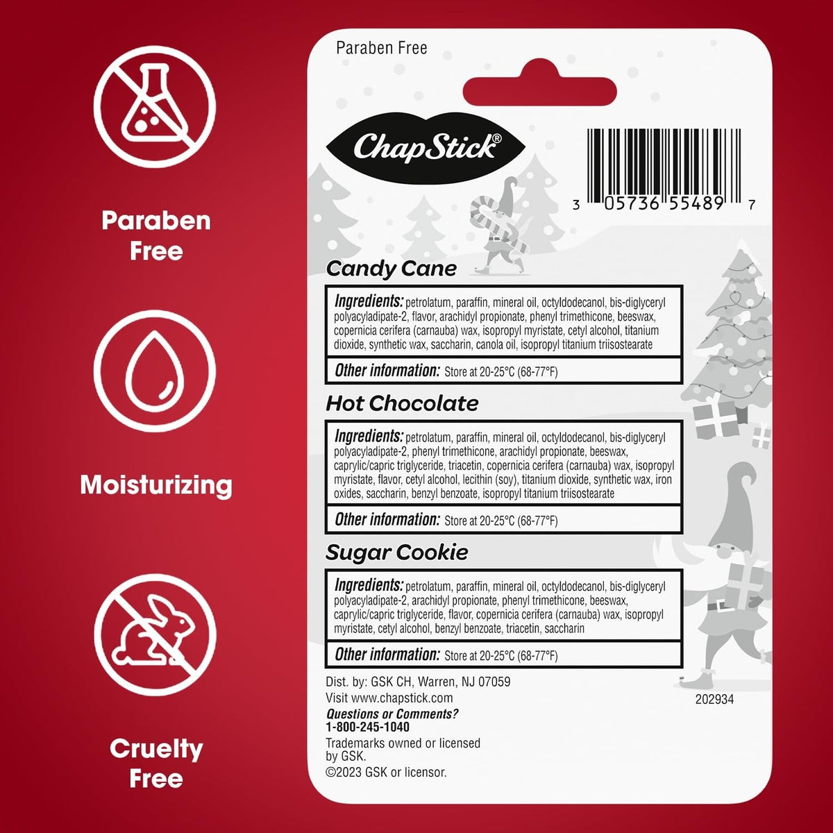 Holiday Hot Chocolate Candy Cane and Sugar Cookie Lip Balm (3 Pack)