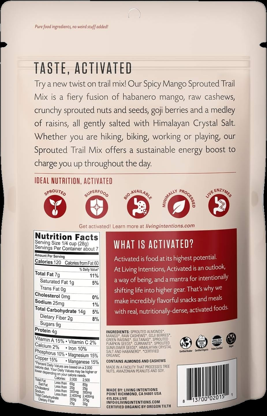 Organic Activated Sprouted Trail Mix - Spicy Mango