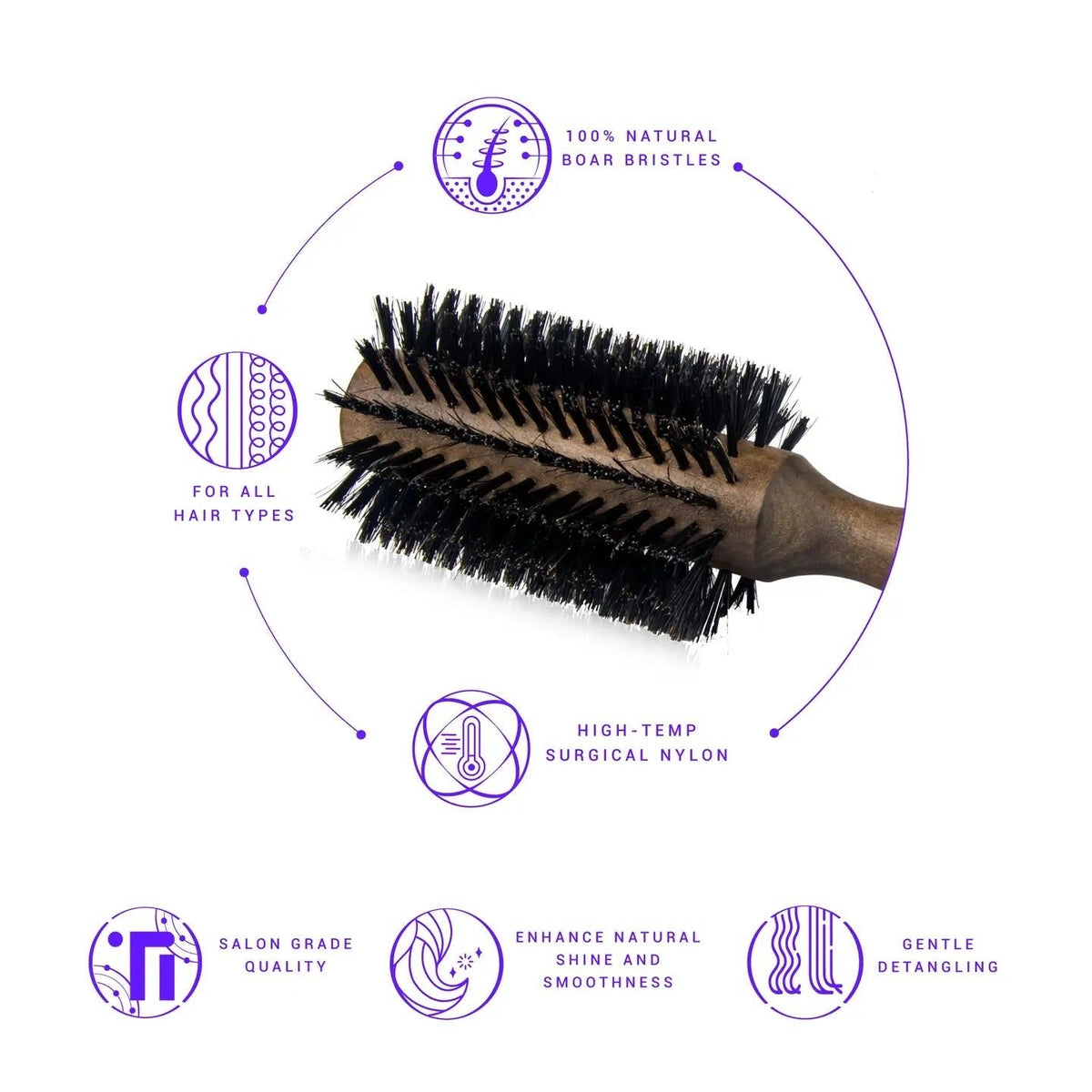 65mm Professional Round Brush with Premium Boar Bristle