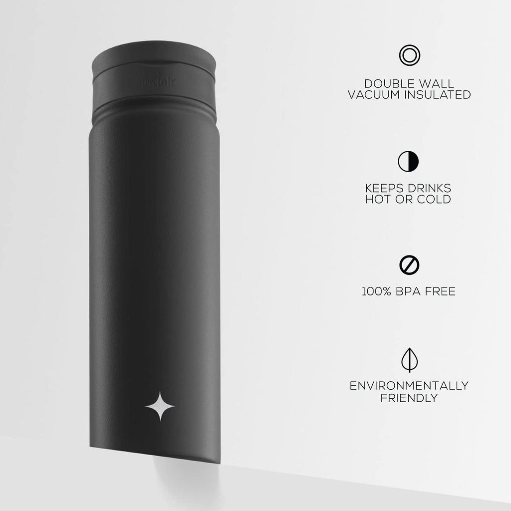 Vacuum Insulated Water Bottle with Flip Lid & Sport Straw Lid - 22 oz - Grey/Black