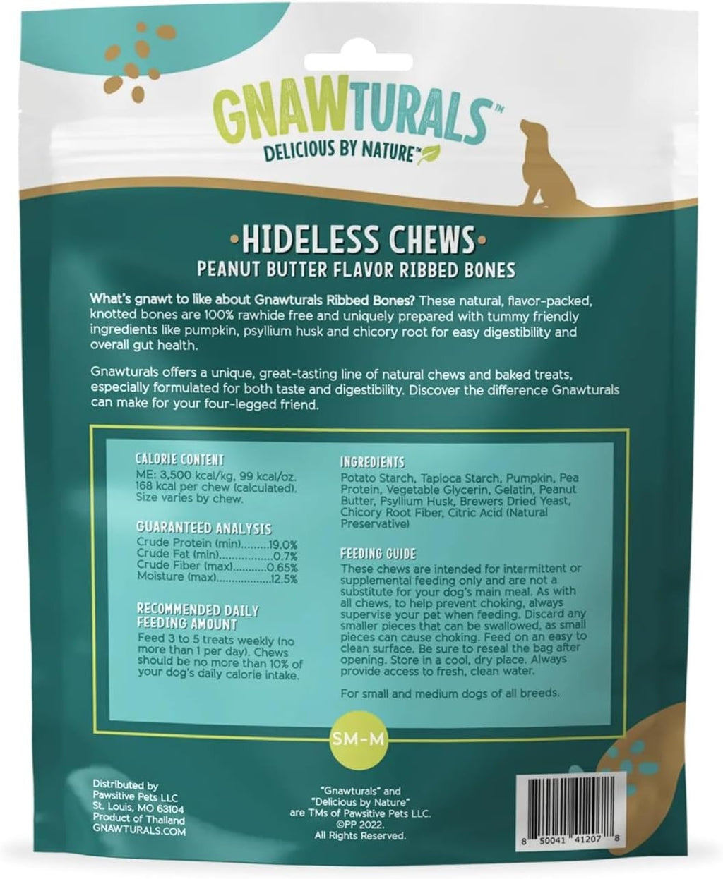 Hideless Chews Ribbed Bone Peanut Butter Flavor Dog Treats