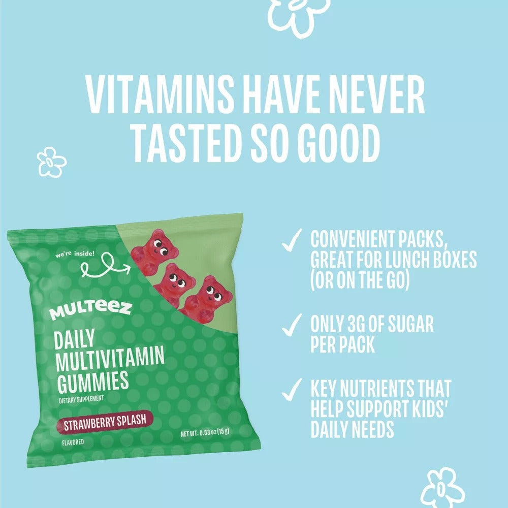 Multeez Daily Multivitamin Gummy Packs For Kids - Strawberry Splash
