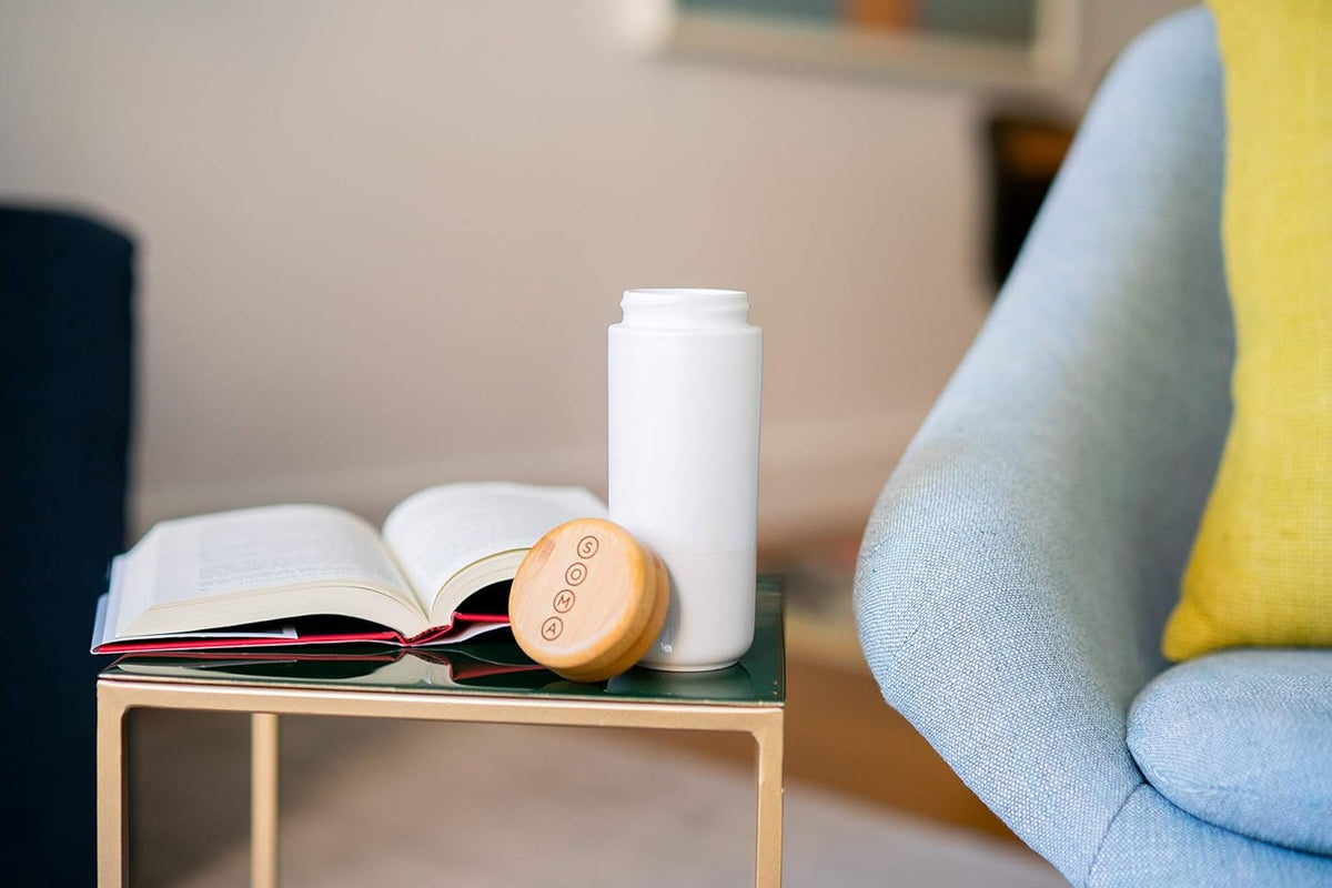 12oz Insulated Ceramic Mugs with Bamboo Lid - Pearl