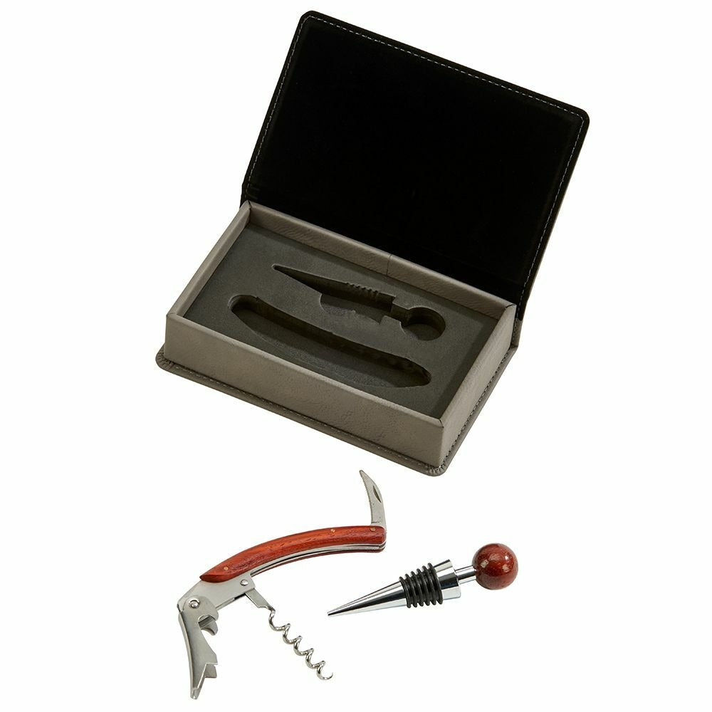 Grey Leatherette 2-Piece Bar Tool Set