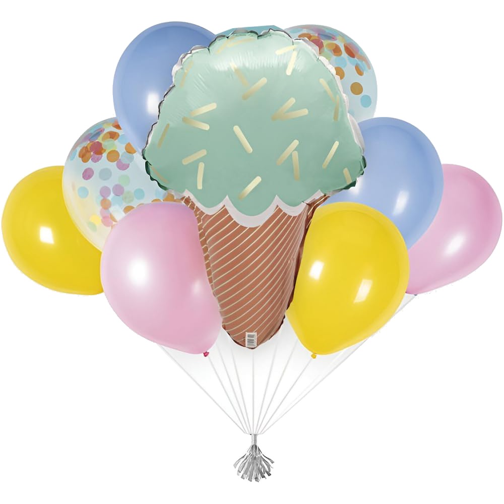 Pastel Ice Cream Foil, Latex and Confetti Filled Balloon Bouquet Kit (9 CT)