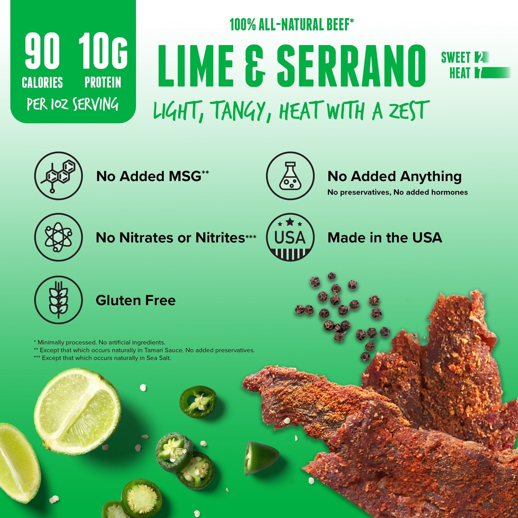 Lime & Serrano Pepper Beef Jerky (12 Pack)