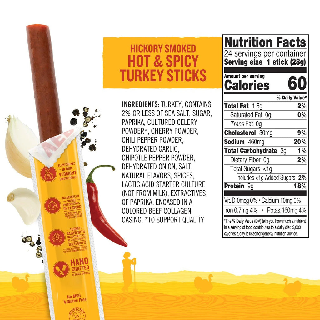 Hickory Smoked Hot & Spicy Turkey Sticks (6 CT)
