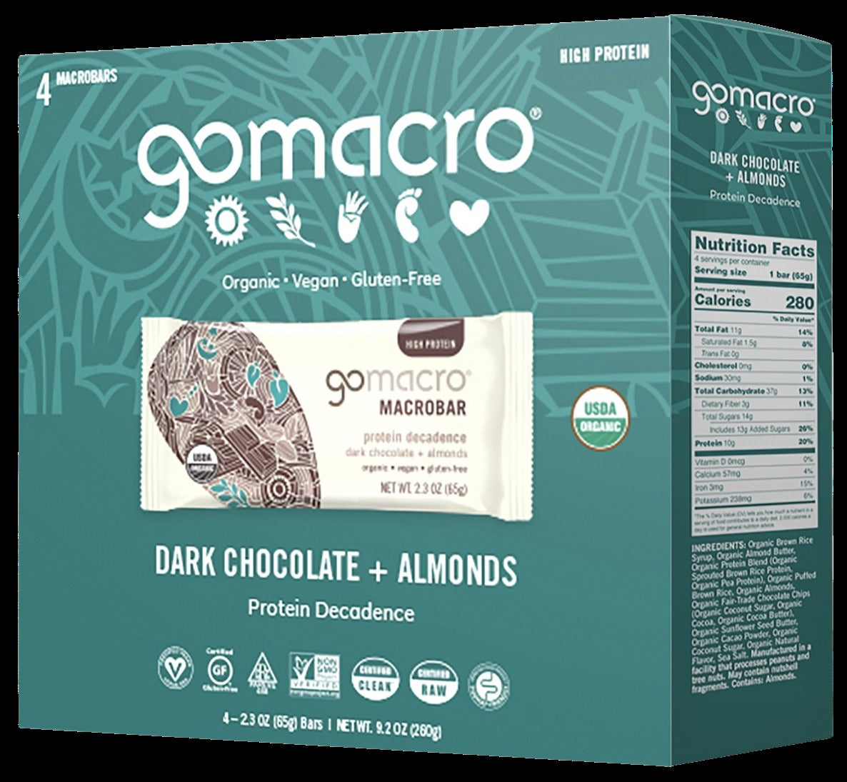 Organic Dark Chocolate + Almond Protein Bars, 4 Ct