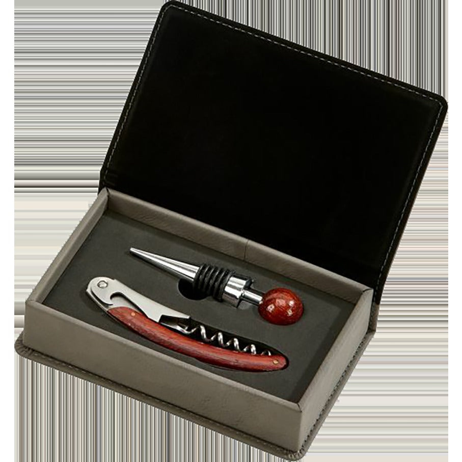 Grey Leatherette 2-Piece Bar Tool Set