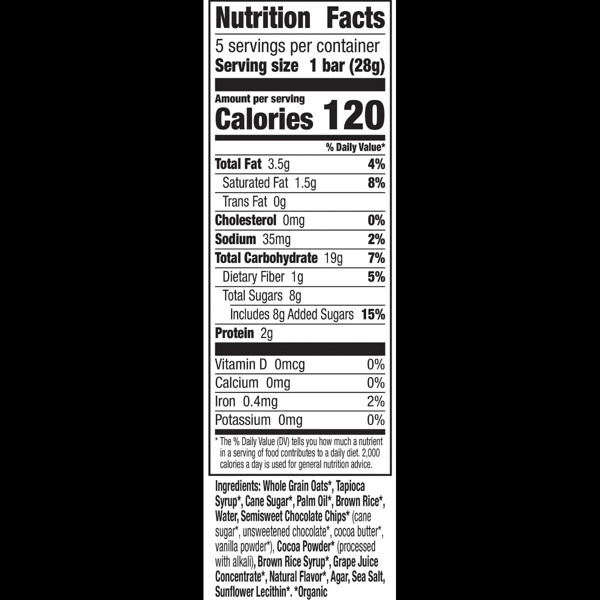 Gluten Free Double Chocolate Chip Granola Bars (5 CT)
