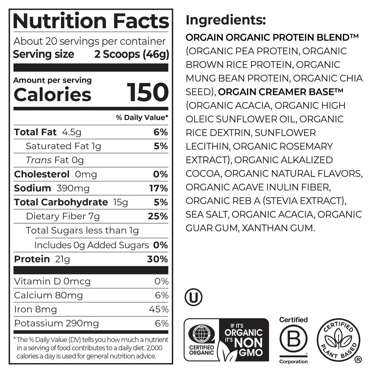 Organic Protein Plant-Based Powder - Creamy Chocolate Fudge