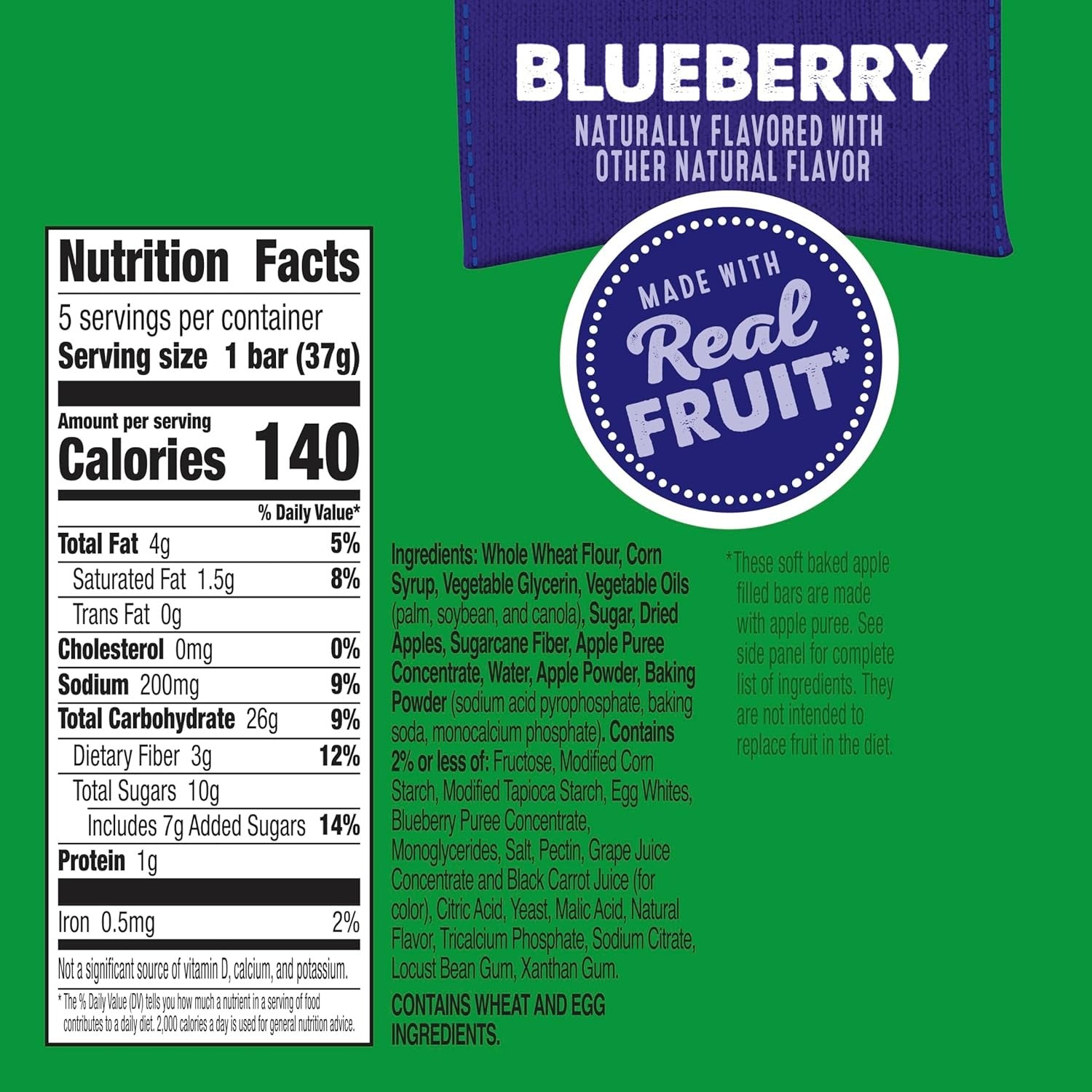 Blueberry Soft Baked Apple Filled Bars (5 CT)