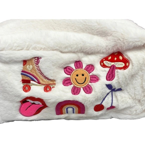 Retro Embroid Faux Fur Cosmetic Bag