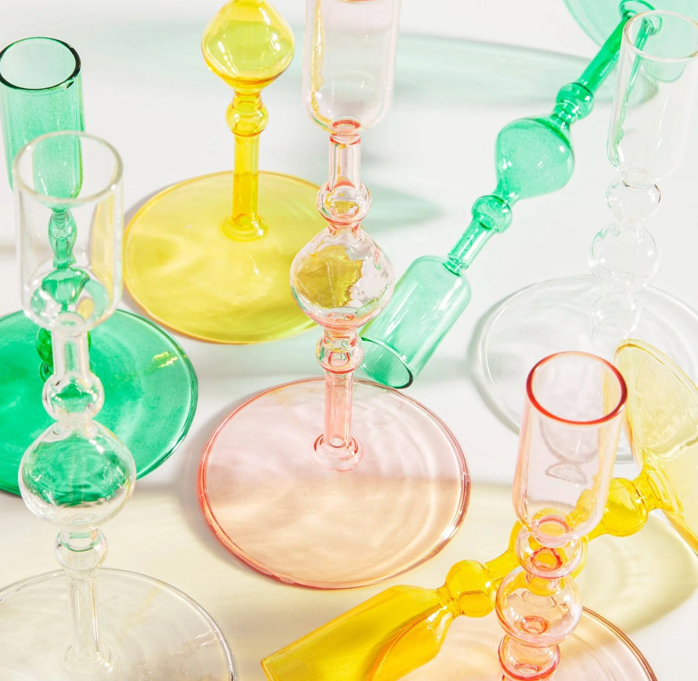 Glass Candlestick Holder (Short) - Yellow