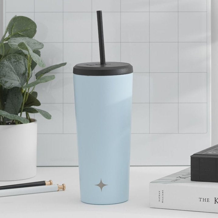 Vacuum Insulated Tumbler with Straw & Flip Lids (Blue) 20oz