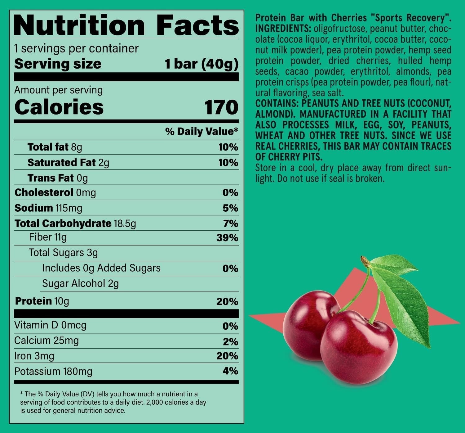 Planet Superfood Sports Recovery - Cherry Protein Bars (12CT)