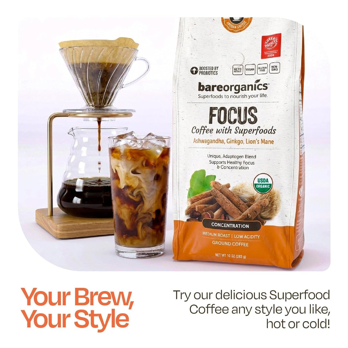 Organic Focus Medium Roast Ground Coffee With Superfoods