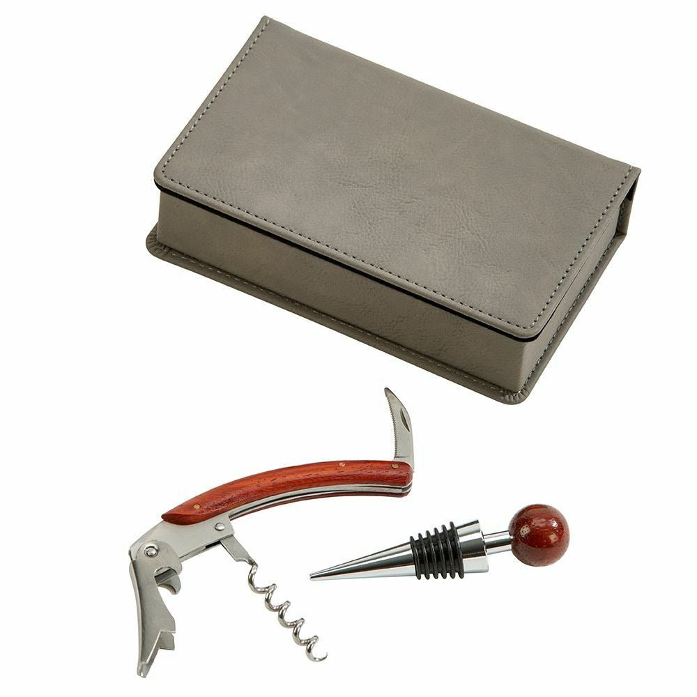 Grey Leatherette 2-Piece Bar Tool Set
