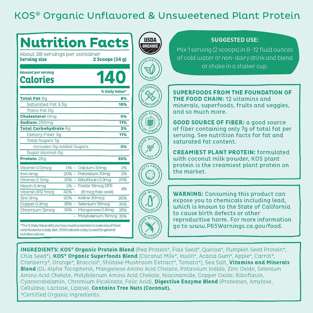 Organic Plant Based Protein Powder - Unflavored & Unsweetened