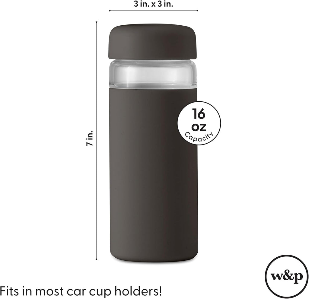 16oz Glass Wide Mouth Water Bottle - Charcoal