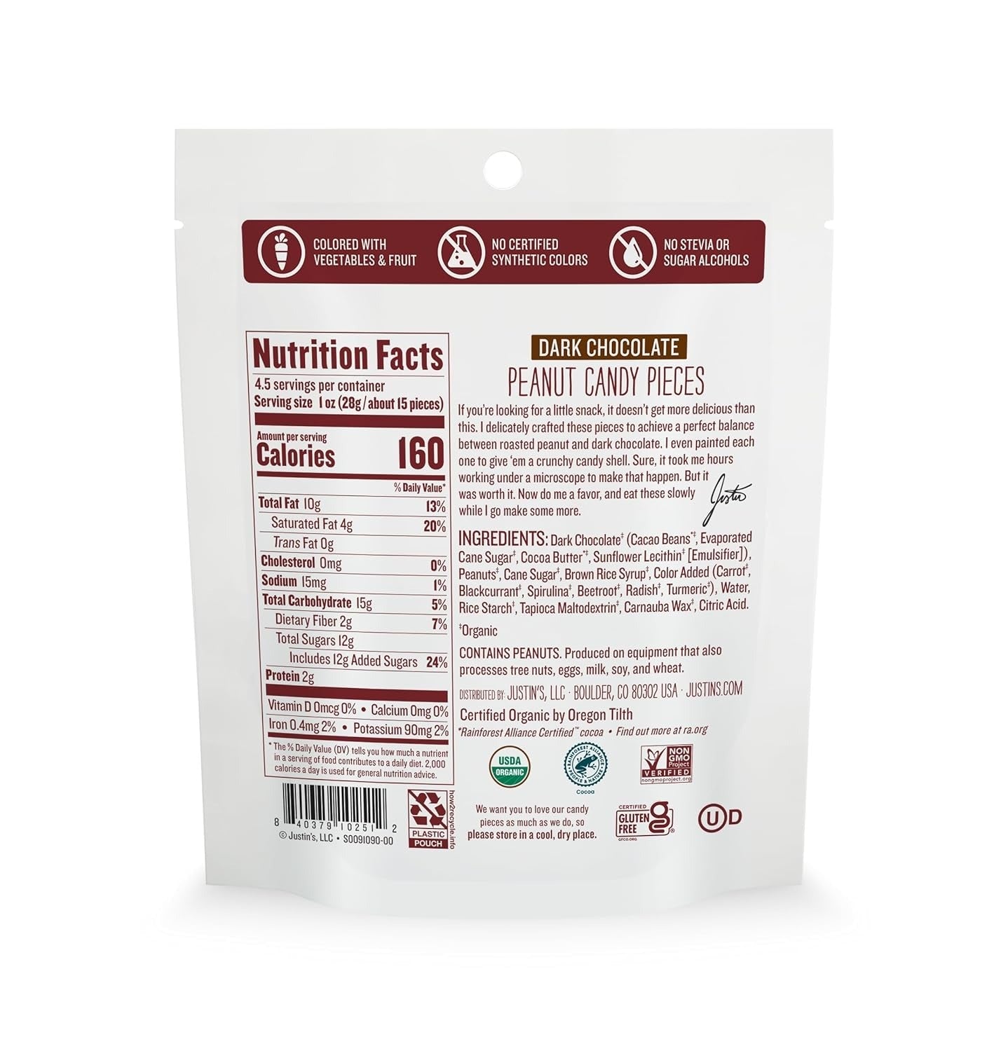 Organic Dark Chocolate Peanut Candy Pieces