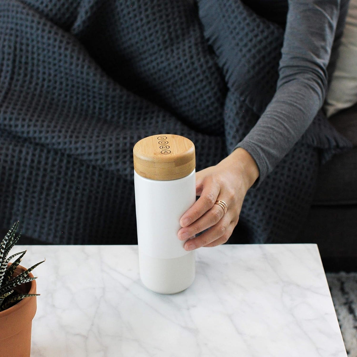 12oz Insulated Ceramic Mugs with Bamboo Lid - Pearl
