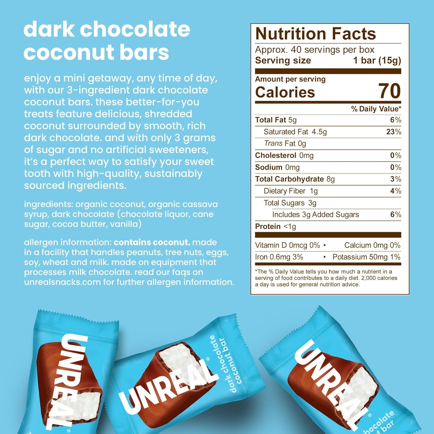 Dark Chocolate Coconut Bars (40 Pack)