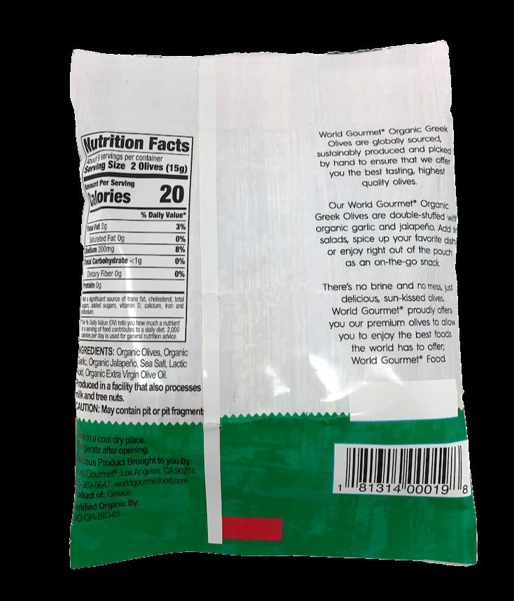 Organic Green Olives Double Stuffed with Jalapeno & Garlic