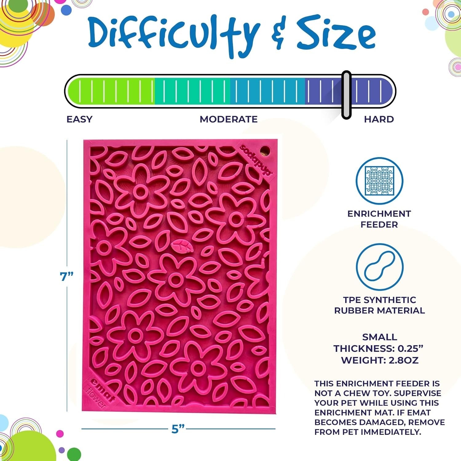 Flower Power eMat – Durable Dog Lick Mat Feeder - Small Pink