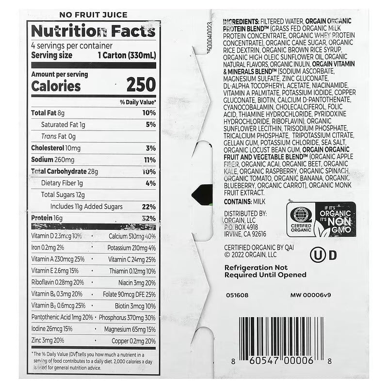 Organic Vanilla Bean Grass Fed Protein Shake (4 Pack)