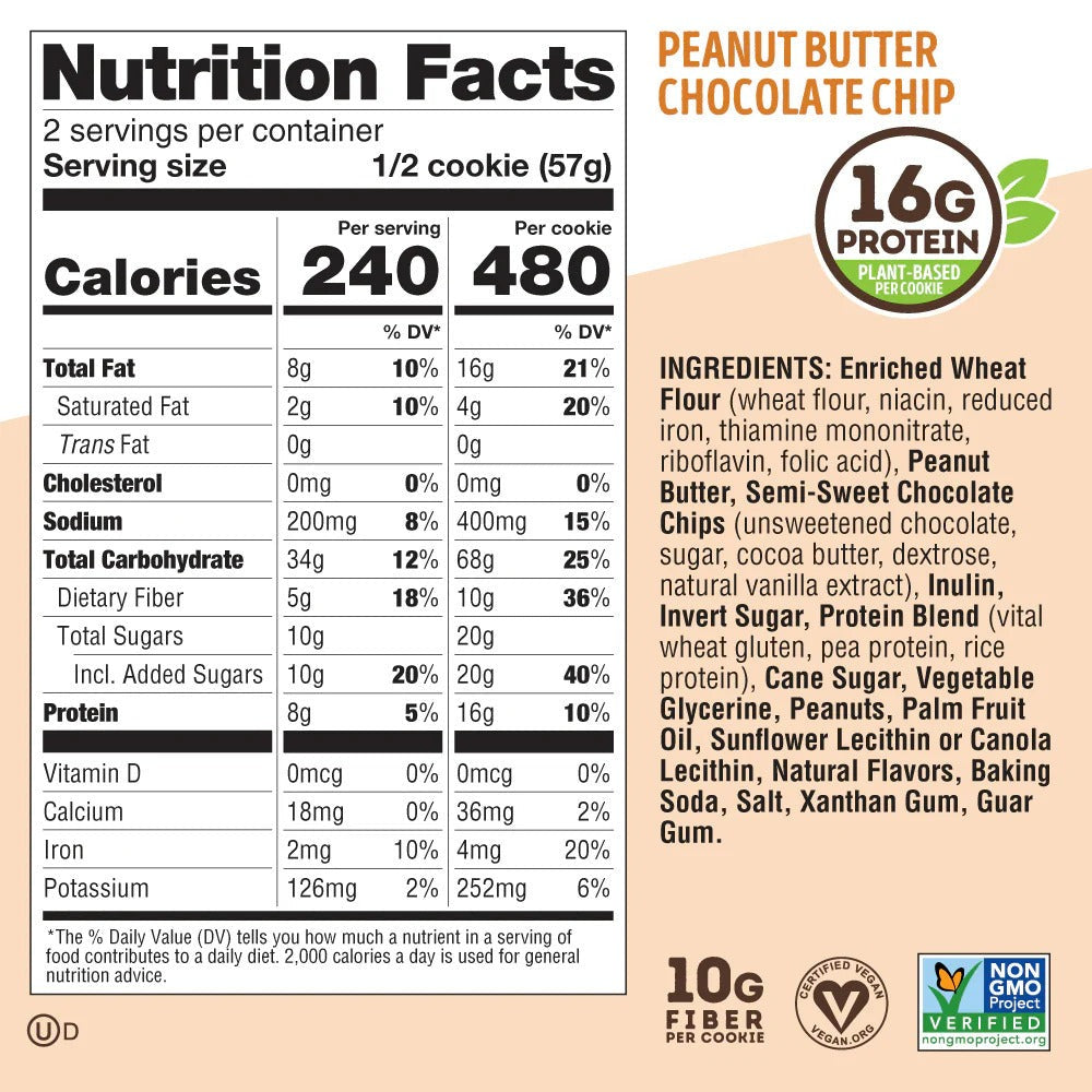 Peanut Butter Chocolate Chip Complete Vegan Cookies (4CT)