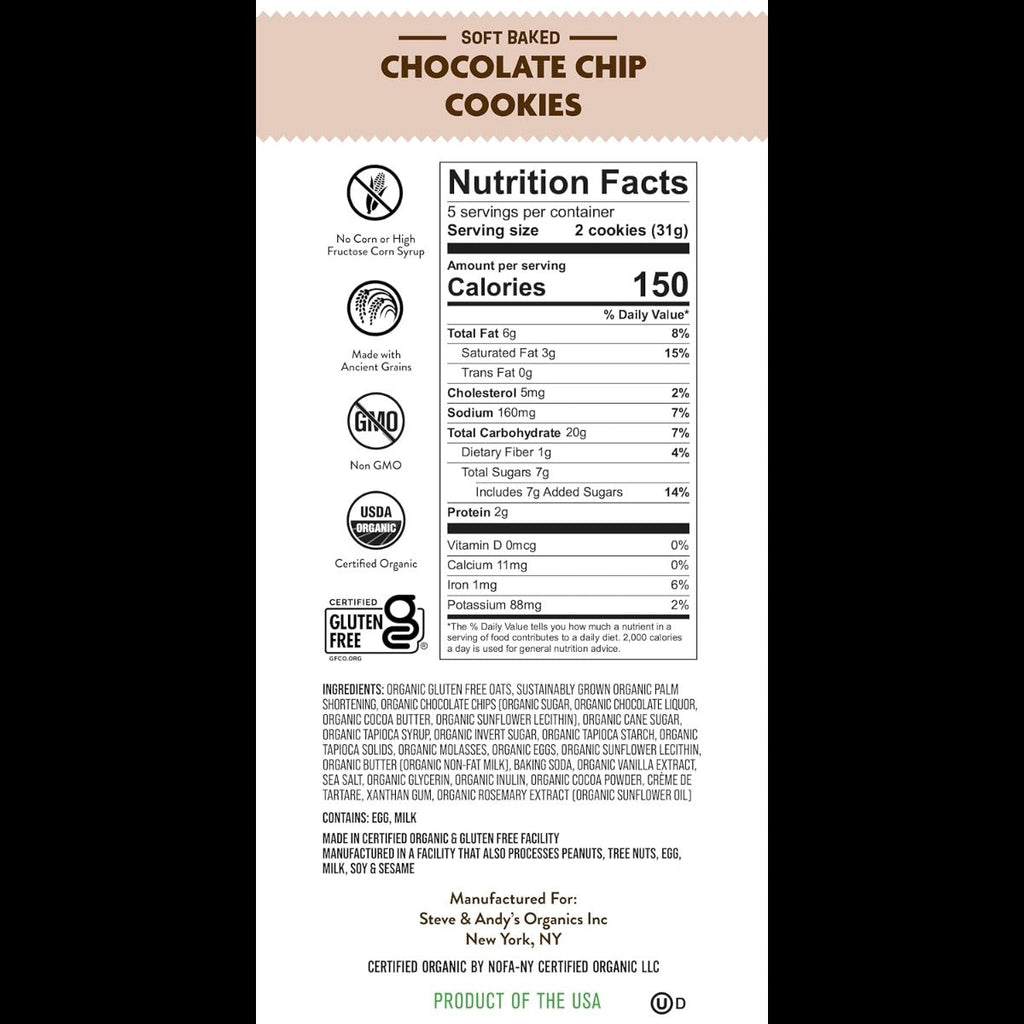 Organic Gluten Free Soft Baked Chocolate Chip Cookies