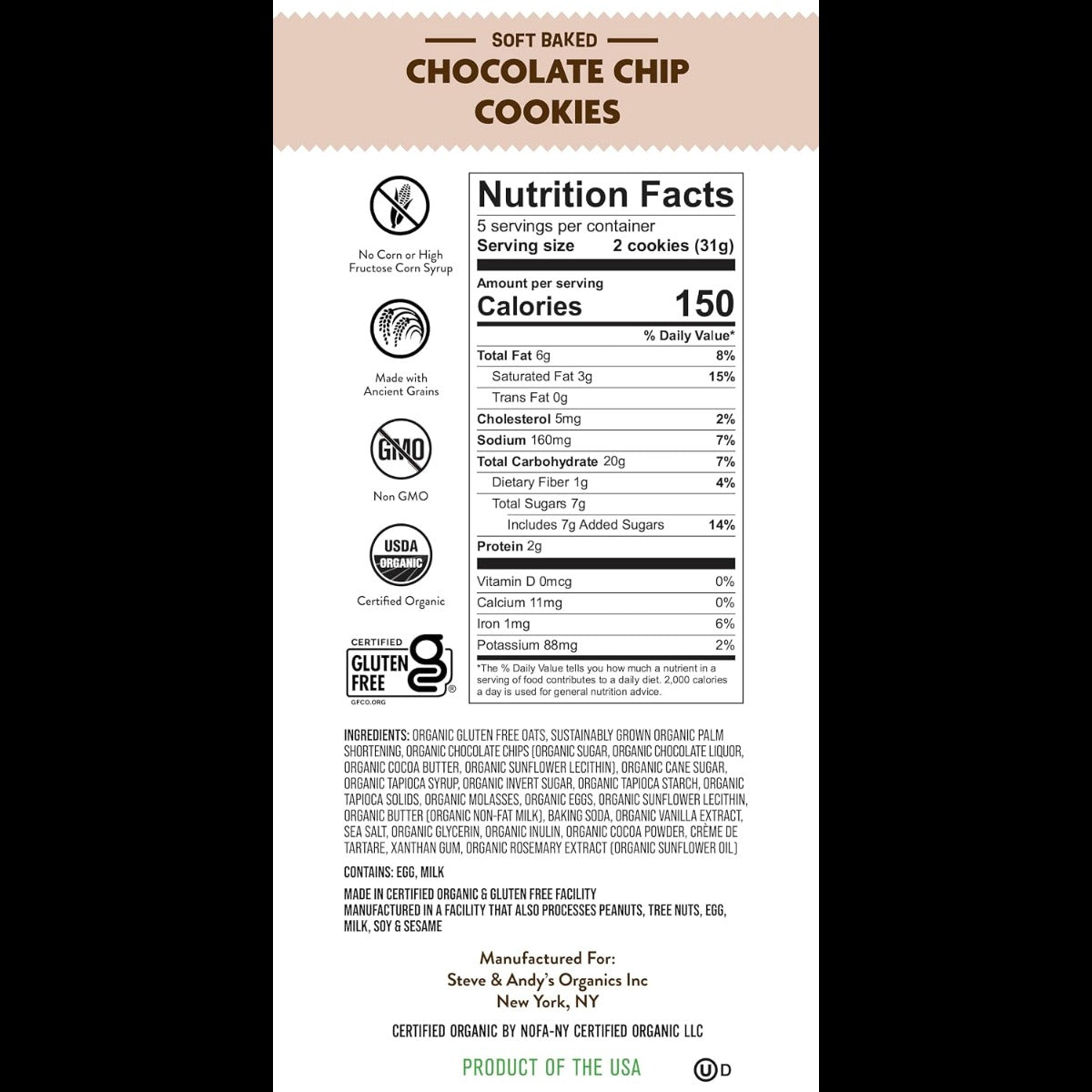 Organic Gluten Free Soft Baked Chocolate Chip Cookies