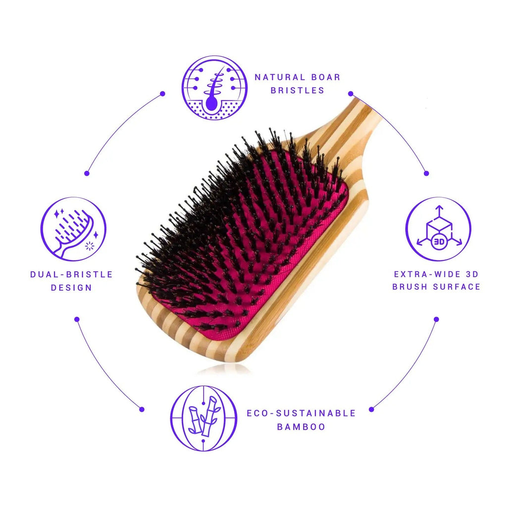 Bamboo XL Detangling Paddle Brush With Boar Bristles - Pink