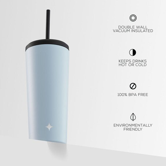Vacuum Insulated Tumbler with Straw & Flip Lids (Blue) 20oz