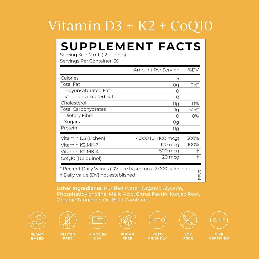 Vitamin D3 and K2 and CoQ10 - Tangerine Flavor