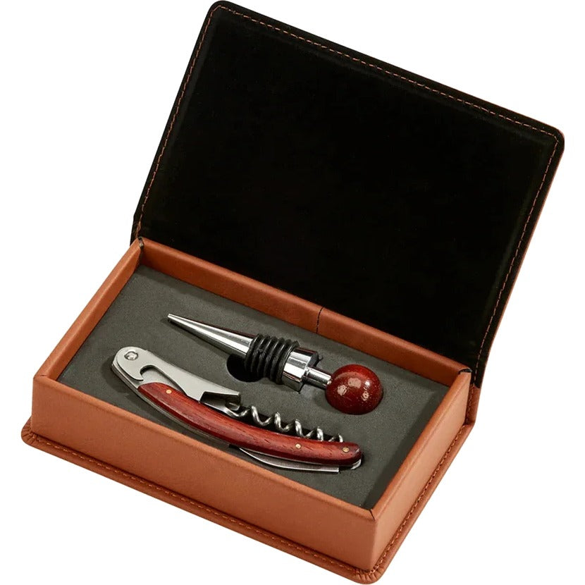 Caramel Leatherette 2-Piece Bar Tool Set
