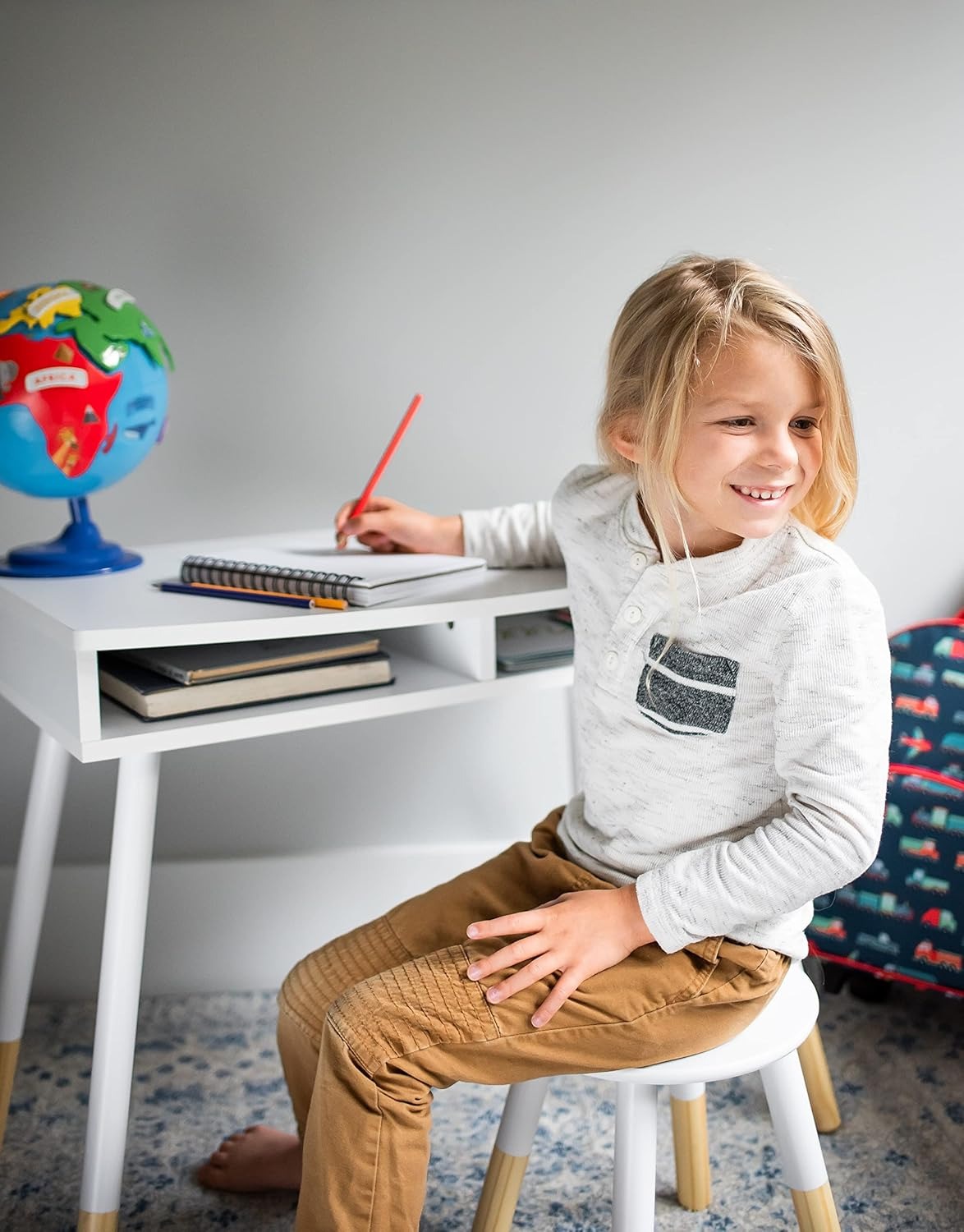 Premium Homework Desk And Stool Set - White/Natural