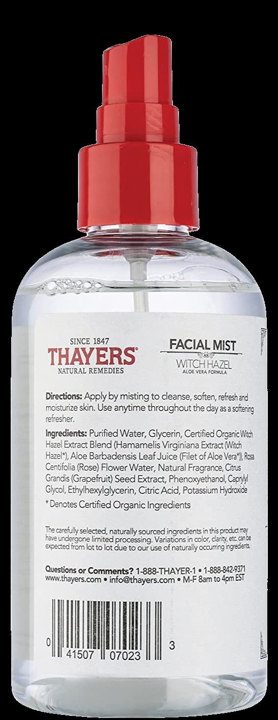 Witch Hazel Facial Mist Toner With Aloe Vera Alcohol-Free Rose Petal