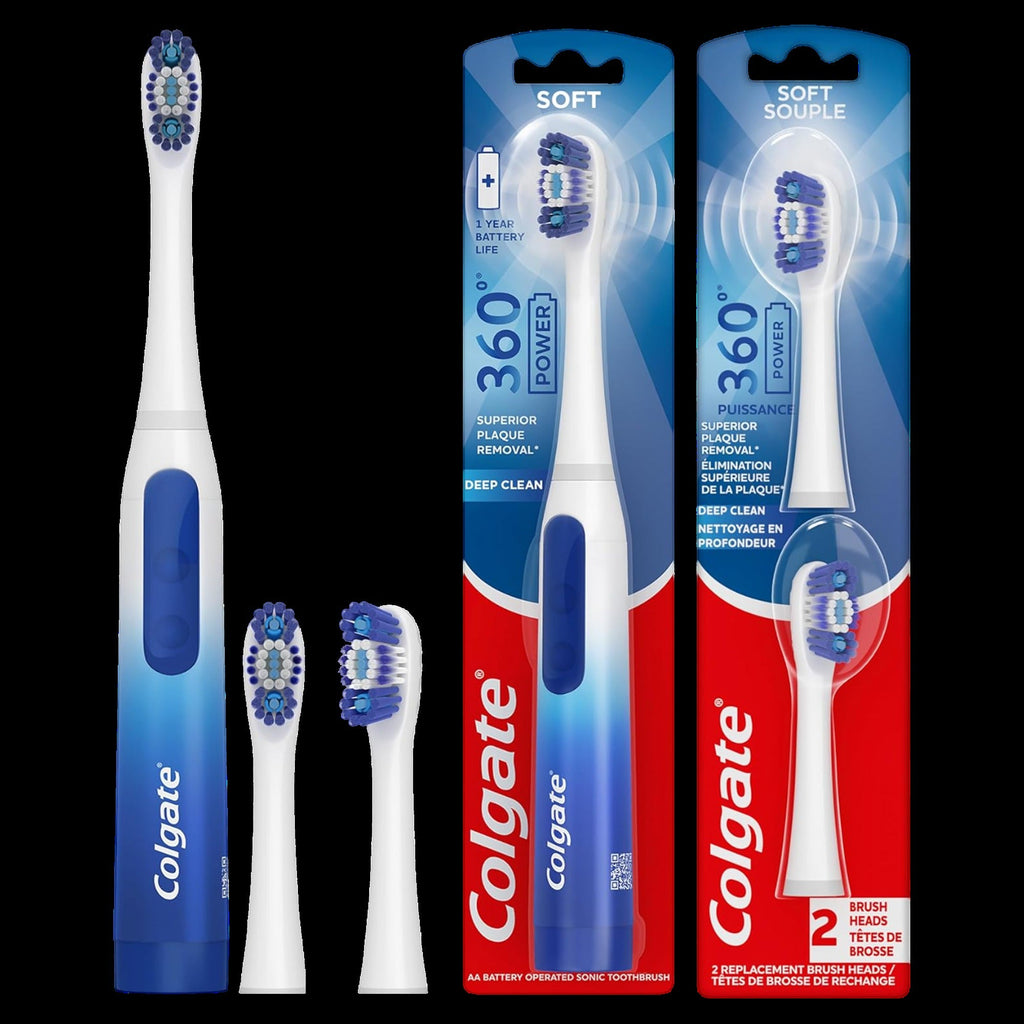360 Floss Tip Sonic Powered Battery Toothbrush + 2 Floss Tip Refill Heads