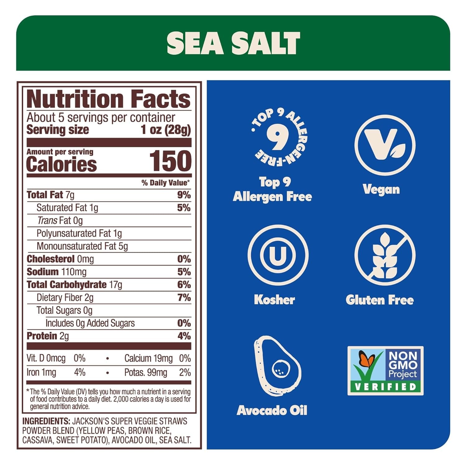 Super Veggie Straws With Avocado Oil - Sea Salt