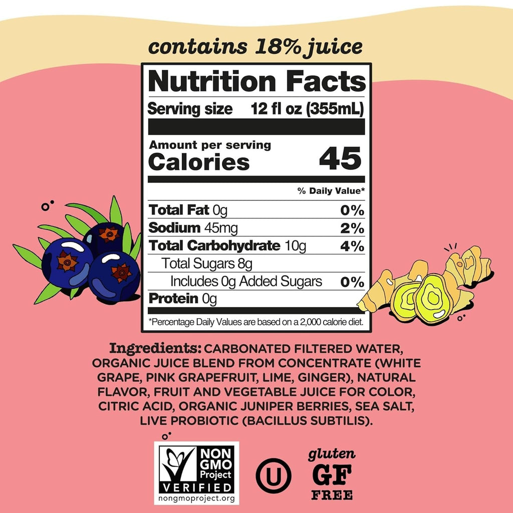 Pink Grapefruit & Ginger Probiotic Soda (12 Pack)